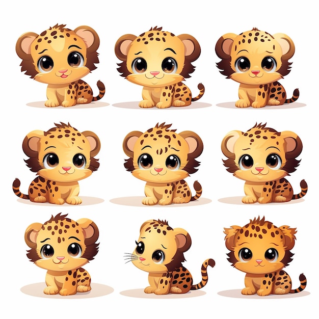 Cute tiger cartoon collection isolated on white background Vector illustration