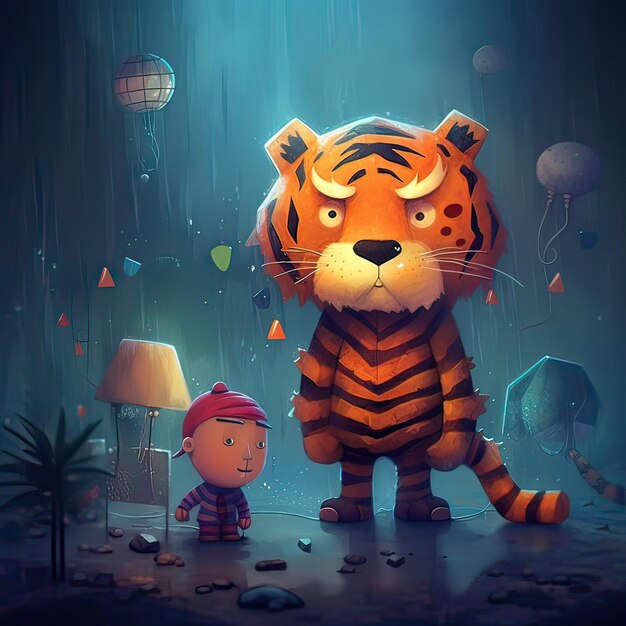 Cute Tiger Childrens Book Illustration Generative AI