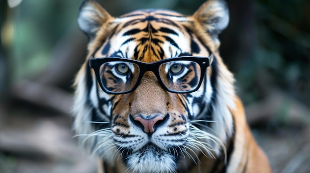 cute tiger closeup with glasses