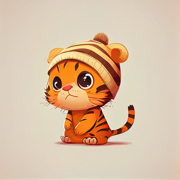 Cute tiger comic wearing a beanie with sweater and hut