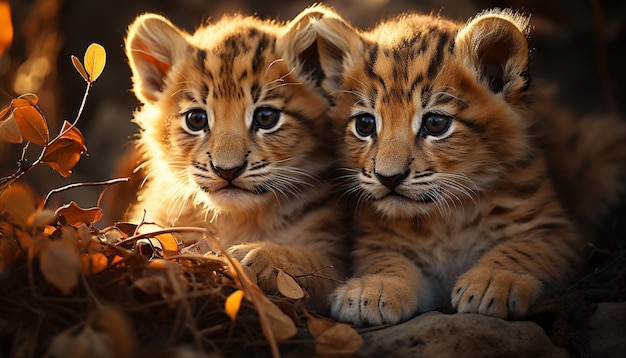 Cute tiger cub playing staring at camera generated by artificial intelligence