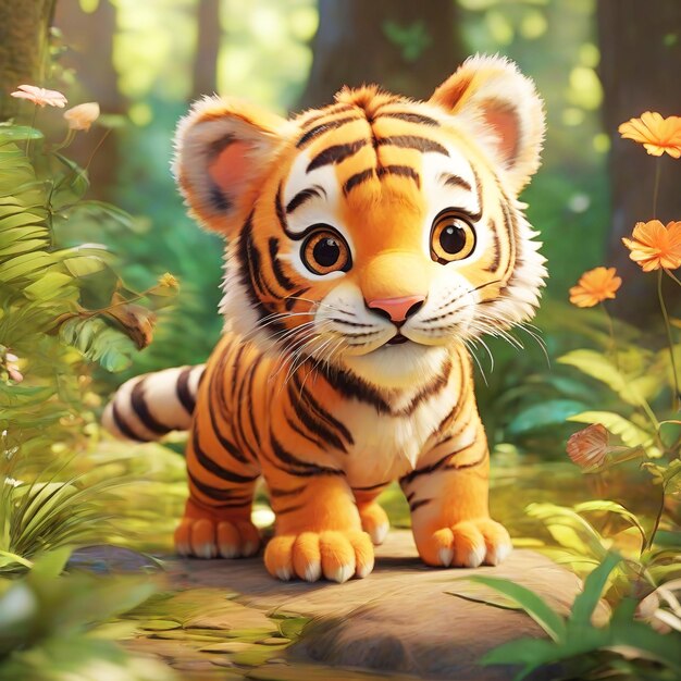 Cute tiger in the garden with sun light