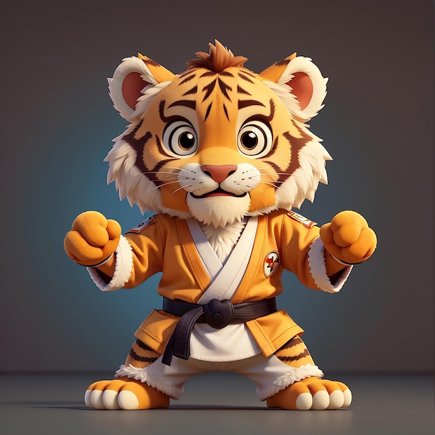 Cute Tiger Karate Cartoon Vector Icon Illustration Animal Sport Icon Concept Isolated Premium Vector Flat Cartoon Style