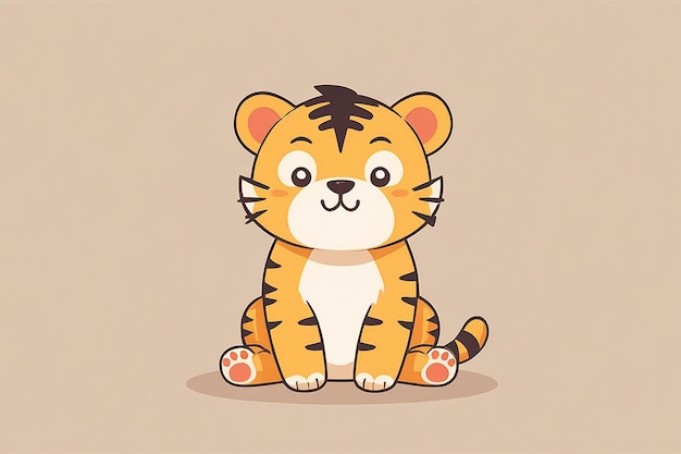 Cute Tiger Sitting Cartoon Vector Icon Illustration