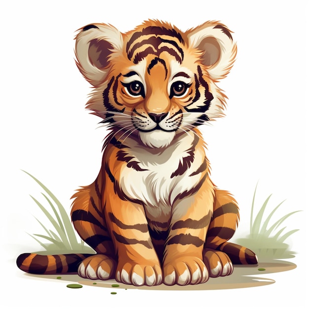 a cute tiger sitting on a grass vector style illustration