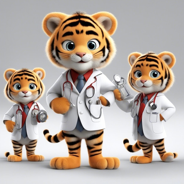 A cute tiger ware doctor clothes white background