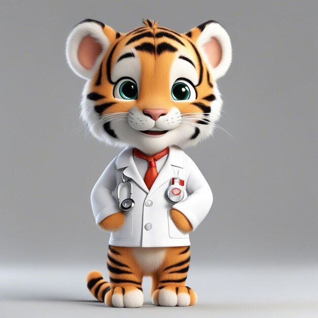 A cute tiger ware doctor clothes white background