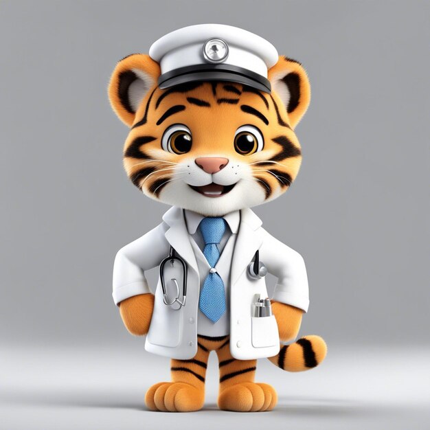 Foto un simpatico medico di tigre ware copre lo sfondo bianco