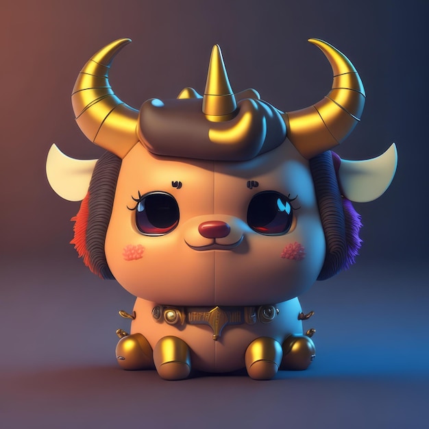 cute tiny 3d hyper realistic animated buffolo