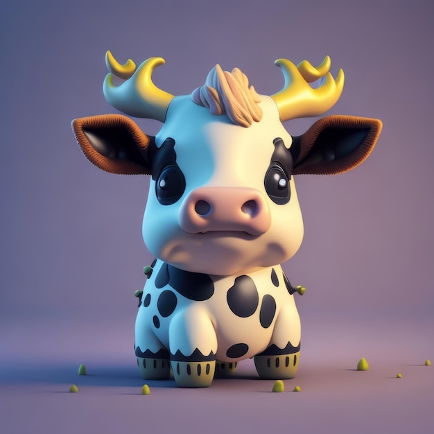 cute tiny 3d hyper realistic animated cow