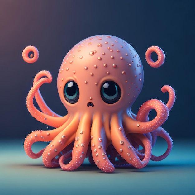 cute tiny 3d hyper realistic animated octopus