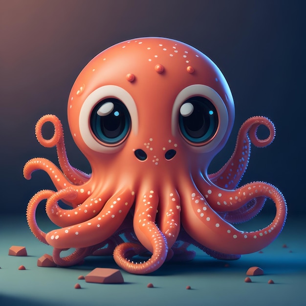 cute tiny 3d hyper realistic animated octopus