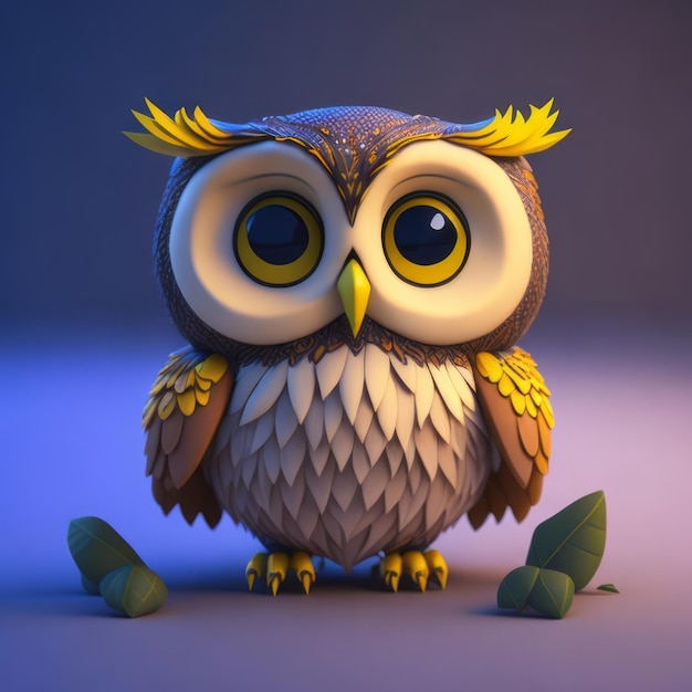 cute tiny 3d hyper realistic animated owl