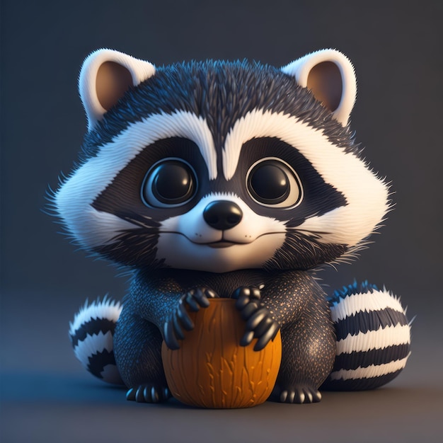 cute tiny 3d hyper realistic animated raccoon