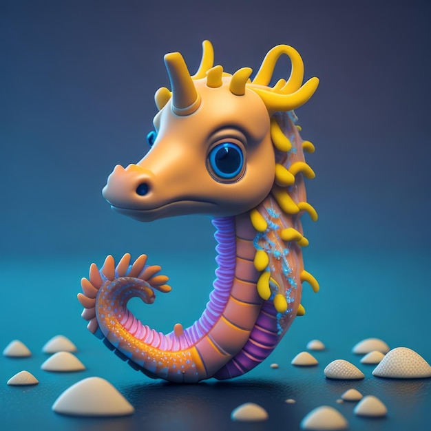 cute tiny 3d hyper realistic animated Seahorse