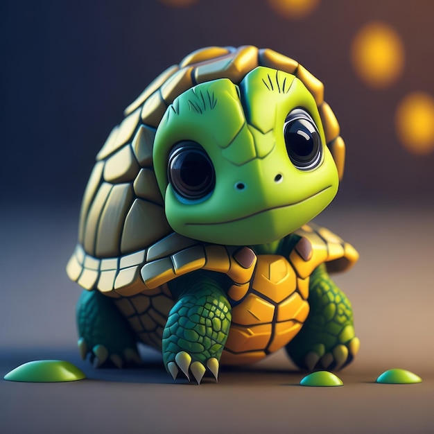 cute tiny 3d hyper realistic animated Turtle