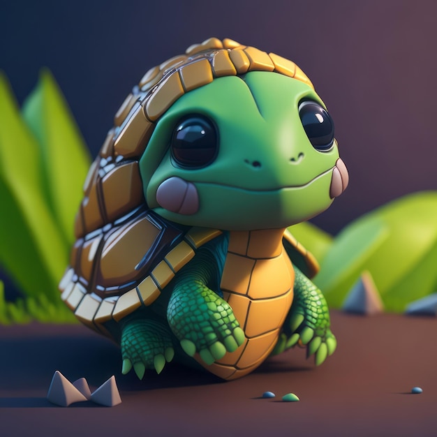 cute tiny 3d hyper realistic animated Turtle