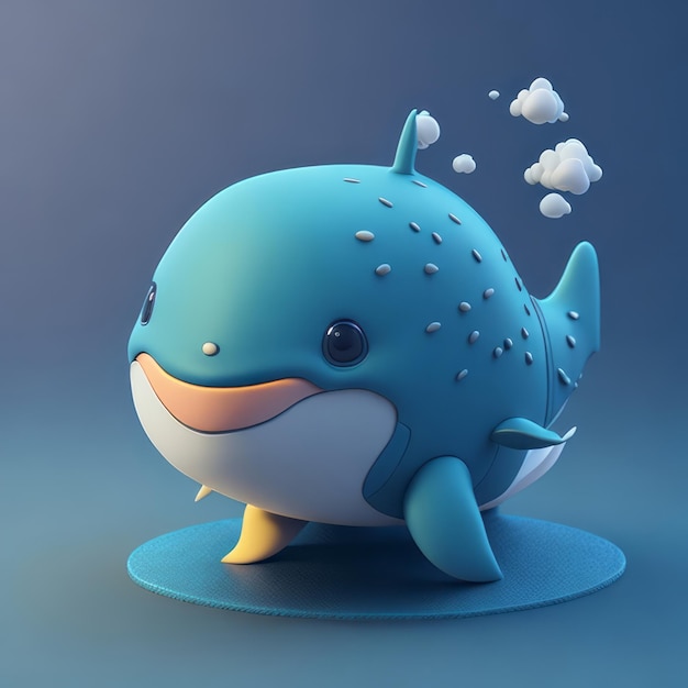 귀엽고 작은 3D 초현실적인 애니메이션 고래