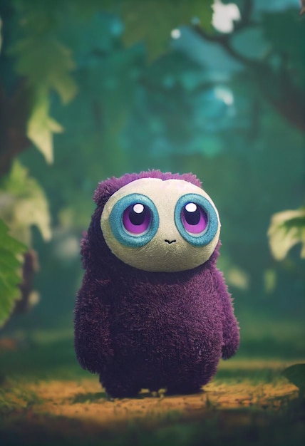 cute tiny grape monster in the forest