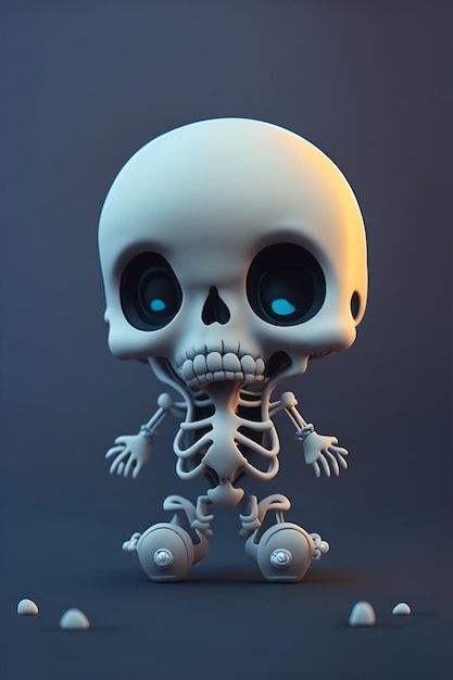 cute tiny hyper realistic anime skeleton ghost chibi adorable and cute logo design cartoon