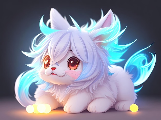 Foto carino piccolo gatto anime iperrealistico di chibi ai generative