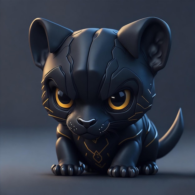 Cute and Tiny HyperRealistic Anime Panther Chibi