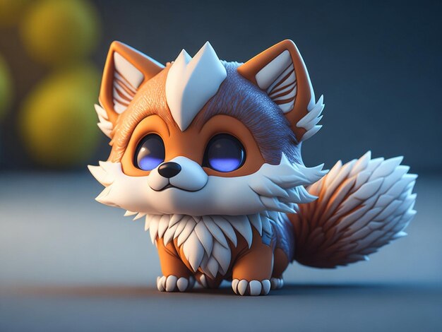Cute tiny hyperrealistic anime wolf from pokemon chibi adorable and fluffy logo design cartoon