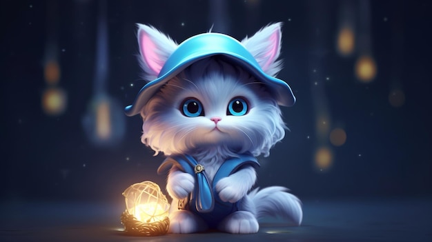 a cute tiny hyperrealistic cat with fantasy wizardGenerative AI