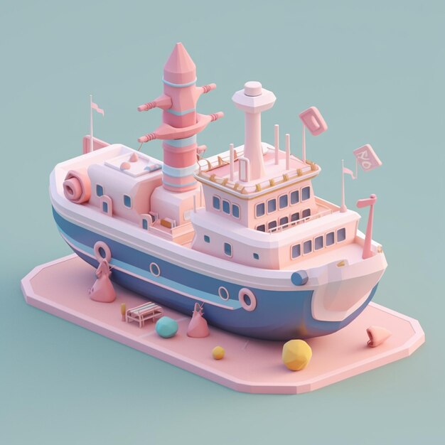 Cute tiny isometric ocean liner with Generative AI