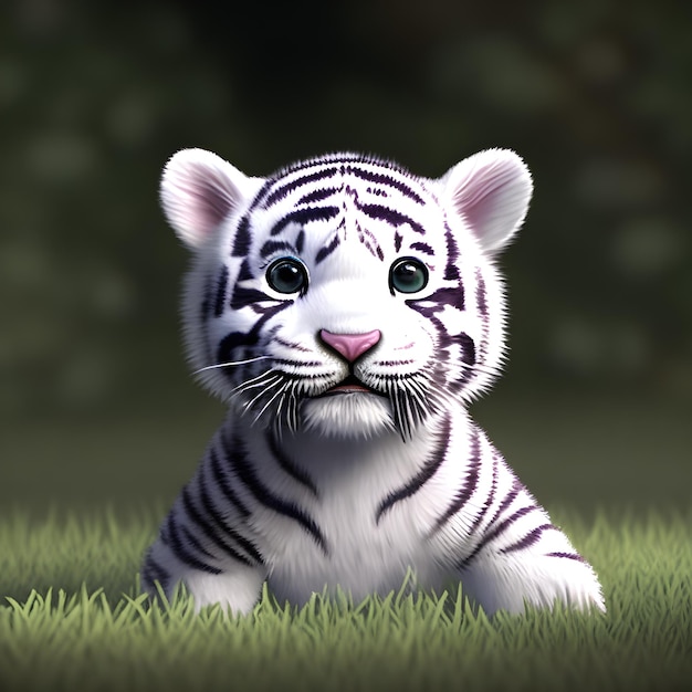 Cute tiny little white tiger cub Generative AI