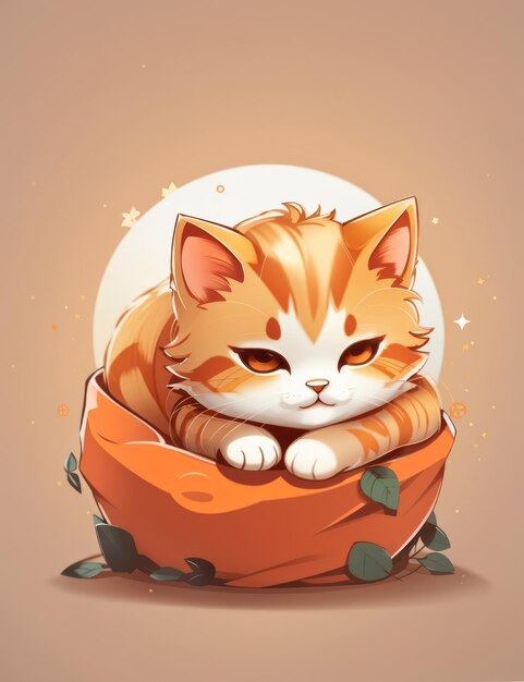 cute tiny sleep cat chibi cartone style orange tone logoanimeno other object