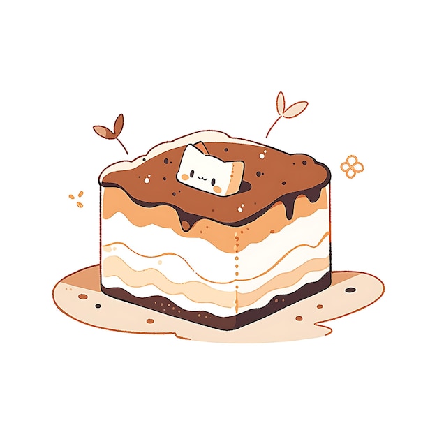 cute tiramisu 2d illustration icon full color doodle style minimalist design