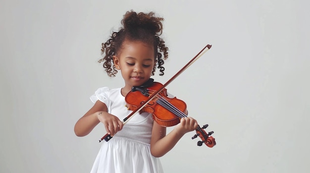 Cute Toddler Playing Violin Isolated White Background