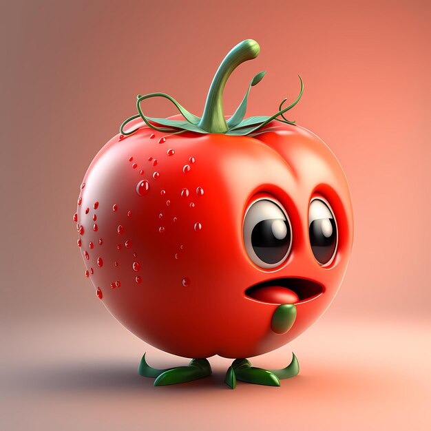 Cute Tomato Character 3D Render Generative AI