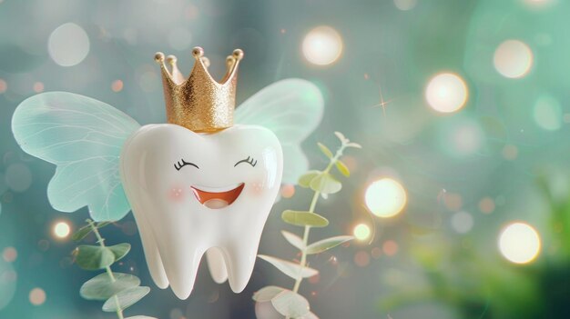 Cute toothwearing crown with wings National Tooth Fairy Day