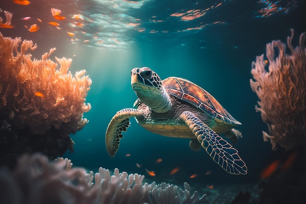 Photo cute tortoise in the ocean