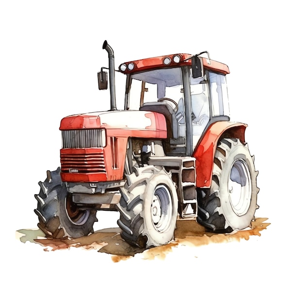 Cute tractor watercolor illustration animals and farm clipart