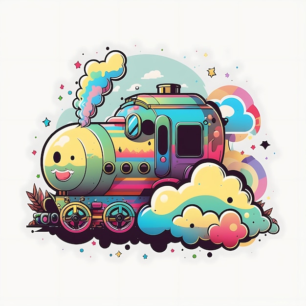 Photo cute train digital art style colorful cartoon