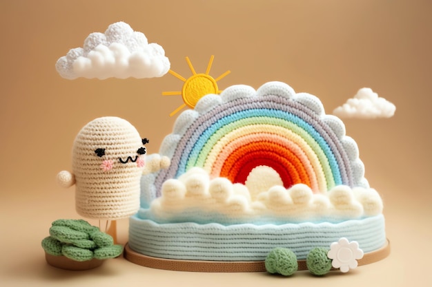 cute trees knitting colorful play ground cute rainbow kid education