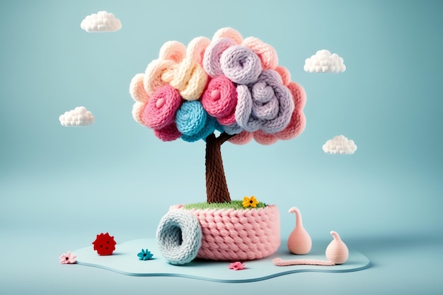 cute trees knitting colorful