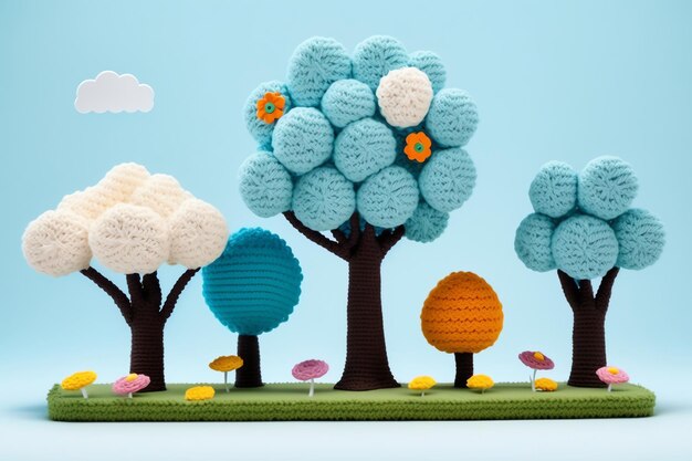 cute trees knitting colorful