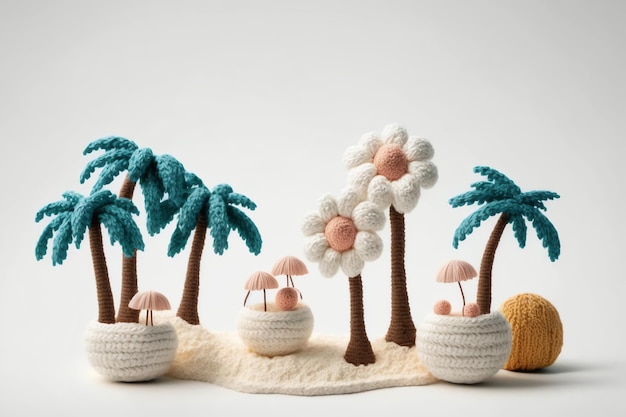 cute trees knitting colorful