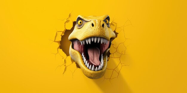 Cute trex peeking out of a hole in wall torn hole empty copy space frame mockup generative ai image weber