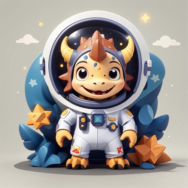 Photo cute triceratops dino astronaut cartoon vector icon illustration animal science isolated flat vector