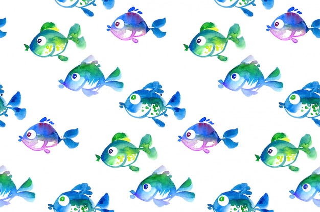 Cute tropical fish seamless pattern. watercolor hand drawn illustration