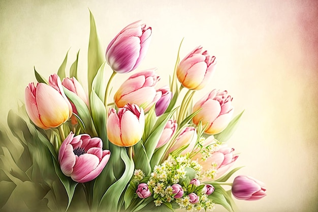 Cute tulips bouquet of flowers of delicate pink shades