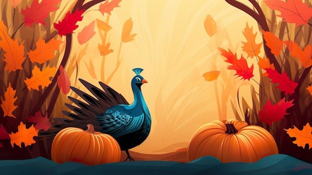 Photo cute turkey thanksgiving celebration illustration background thanksgiving day celebration of autumn
