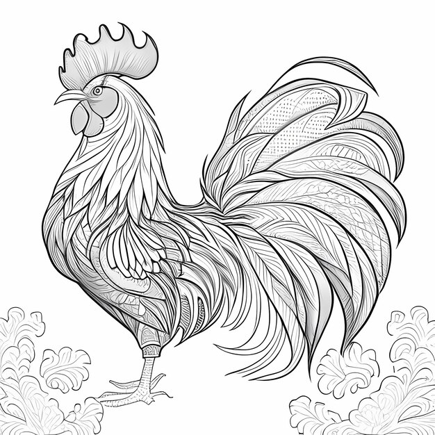 A cute turkish golden rooster for a coloring book