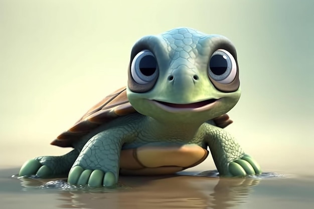 Cute Turtle in Animated Style