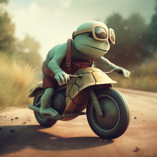 Cute Turtle Riding A Motorcycle
